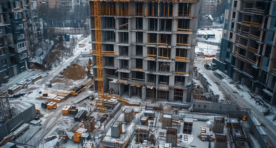 High-rise concrete frame with tower crane